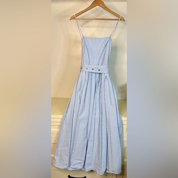 A New Day Women's Midi Bandeau Dress Belted Removable Straps, Blue/White sz 16 - Picture 4 of 6